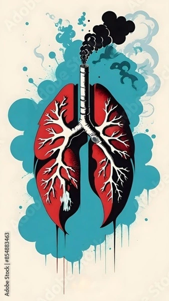 Obraz Lungs with smoke. Vector illustration. Human lungs with smoke.