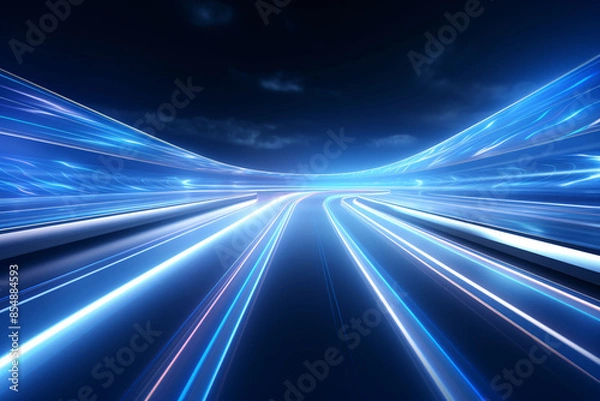 Fototapeta Dark tunnel with glowing lighting, abstract technology speed concept 3D rendering