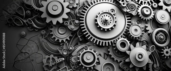 Fototapeta Monochrome Abstract Gears, Cartoon
