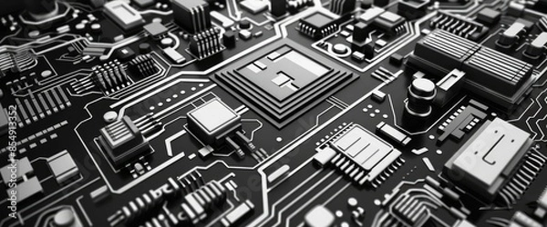 Obraz Monochrome Abstract Digital Circuits, Cartoon