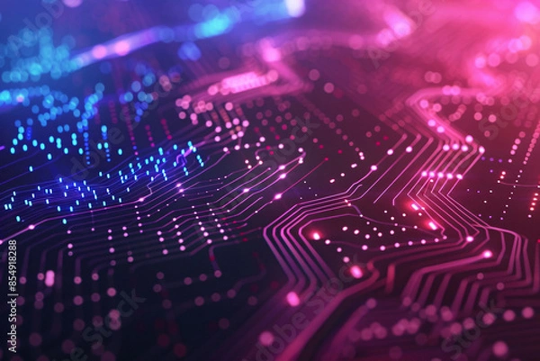 Fototapeta Futuristic holographic particle display, glowing particles and data flow concept illustration