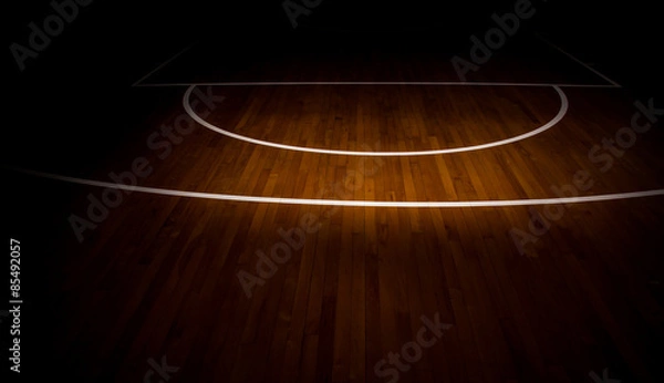 Fototapeta wooden floor basketball court with light effect
