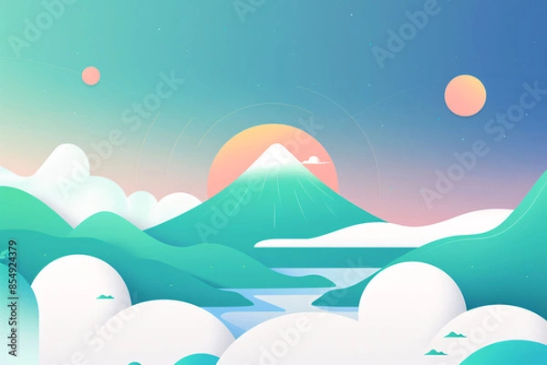 Fototapeta Outdoor travel Mountain natural scenery forest travel simple illustration background