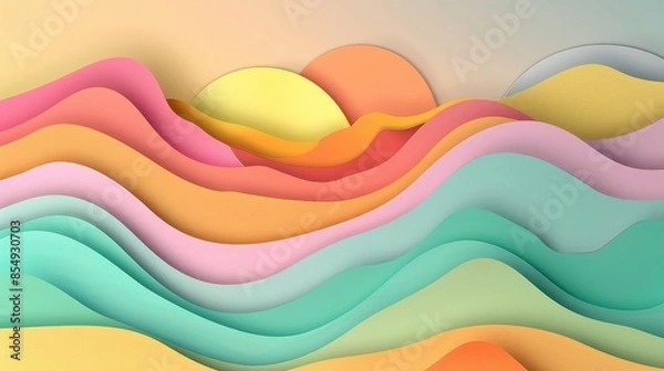 Fototapeta Vector 3D abstract background with paper cut shapes. Colorful carving art. Paper craft landscape with gradient fade colors. Minimalistic design layout for business presentations, flyers, posters