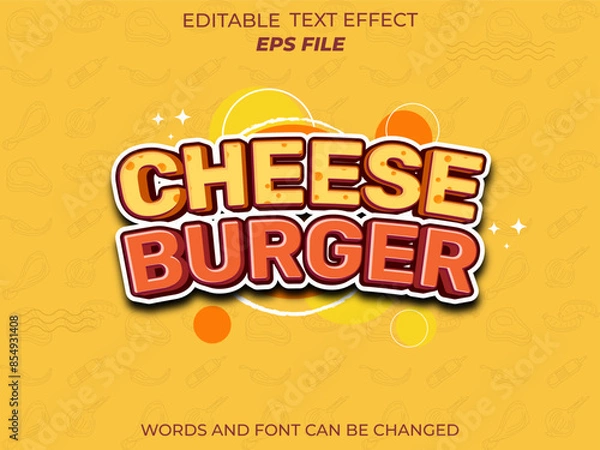 Fototapeta cheese burger text effect, font editable, typography, 3d text for food industry. vector template