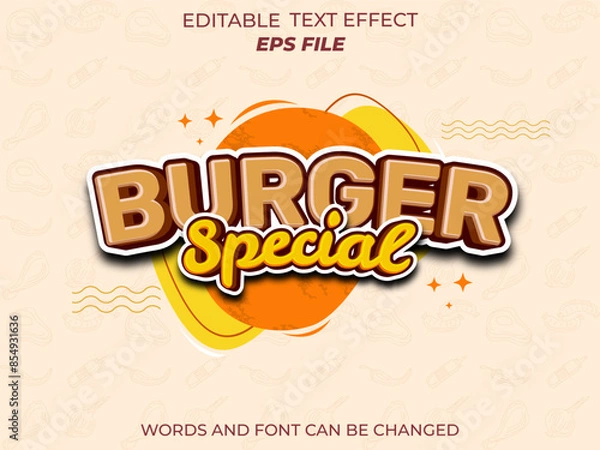 Fototapeta burger special text effect, font editable, typography, 3d text for food industry. vector template