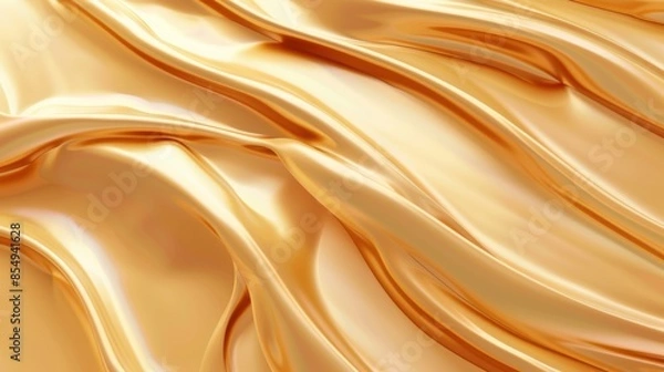 Fototapeta Golden satin fabric draped in elegant waves