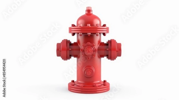 Fototapeta simplified 3d illustration of a red fire hydrant isolated on white emphasizing its iconic design and crucial role in public safety