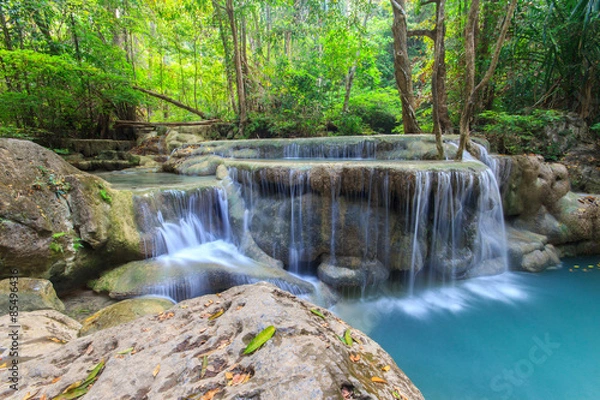 Fototapeta Deep forest waterfall at Erawan waterfall National Park Kanchanaburi Thailand