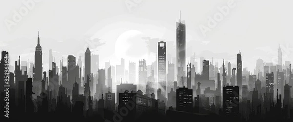 Obraz Grayscale Abstract Urban Skyline, Cartoon