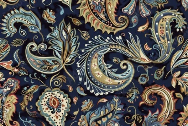 Obraz A blue and gold paisley patterned fabric