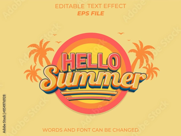 Fototapeta hello summer text effect, font editable, typography, 3d text. vector template