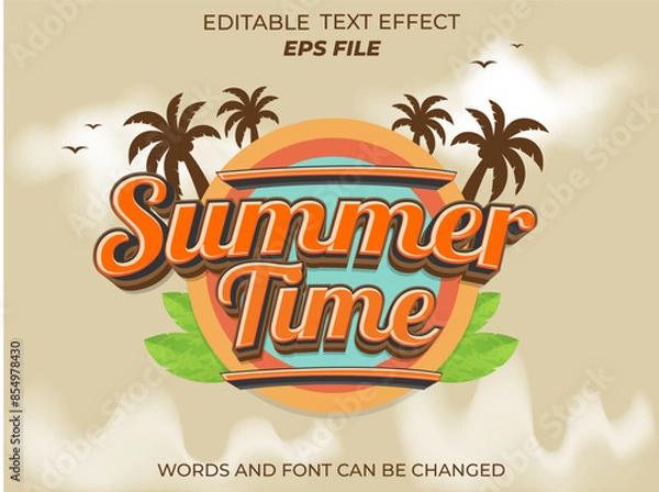Fototapeta summer time text effect, font editable, typography, 3d text. vector template