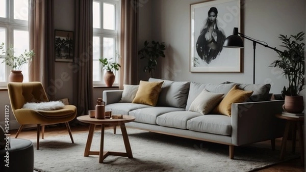Fototapeta Cozy living room with a Scandinavian accent