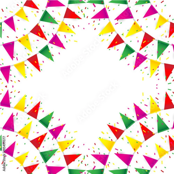 Fototapeta Celebrate banner. party flags with confetti