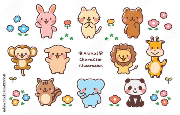 Obraz かわいい動物のイラストセット