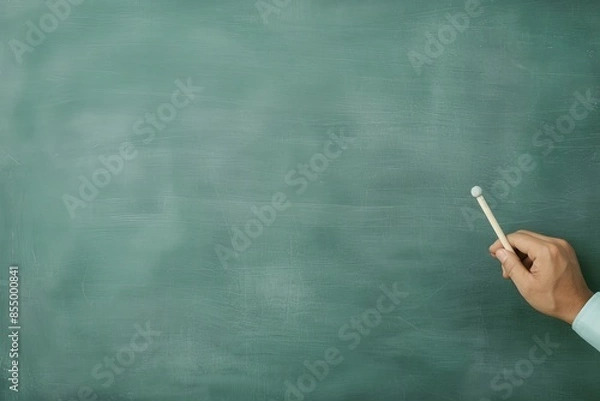 Obraz Educator's Hand with Chalk Close-up on Chalkboard - Traditional Teaching Method Concept
