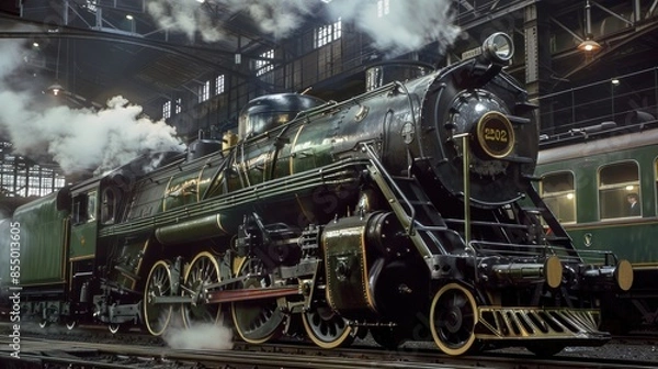 Obraz Steam locomotive, renovated, looks like a model but is real. Generative AI