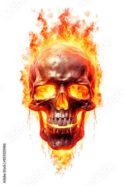 Fototapeta Image of Skull with Fire, for Stickers, T-shirt Print, Cap, Mug, Slippers, Mousepad, with Transparent Background PNG
