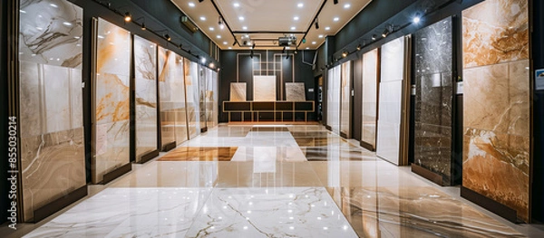 Obraz displays of granite and ceramic tile samples at the modern store