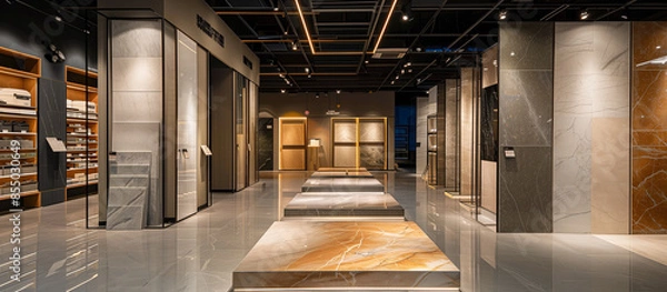 Obraz displays of granite and ceramic tile samples at the modern store