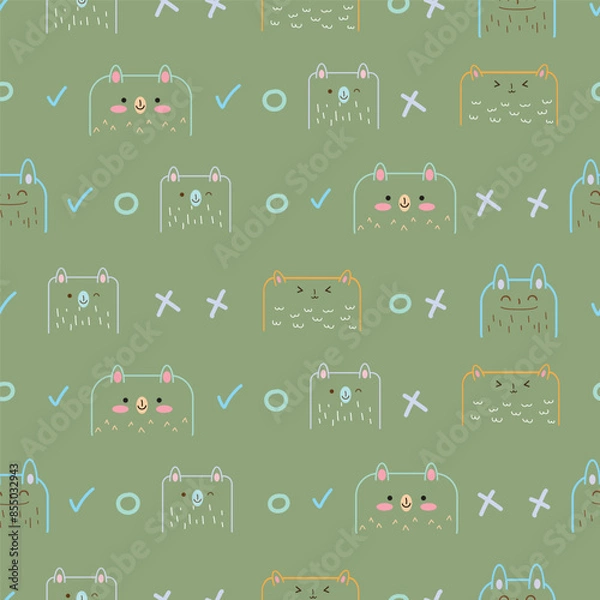 Obraz Hand drawn cute childlike animals seamless pattern design