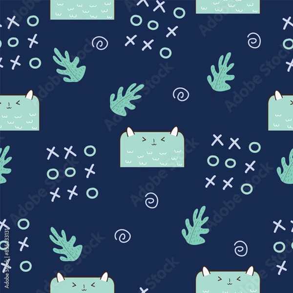 Obraz Hand drawn cute childlike animals seamless pattern design