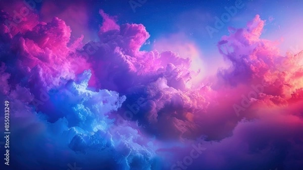 Fototapeta A beautiful, colorful sky with pink clouds and stars. The sky is filled with a sense of wonder and awe, as if it is a reminder of the vastness of the universe and the beauty of nature