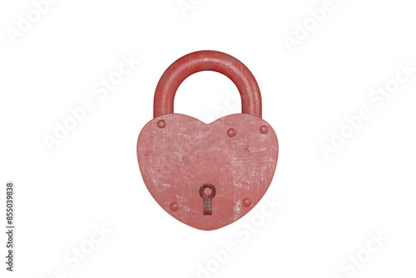 Fototapeta Heart-shaped lock isolated on transparent background, 3D rendering.