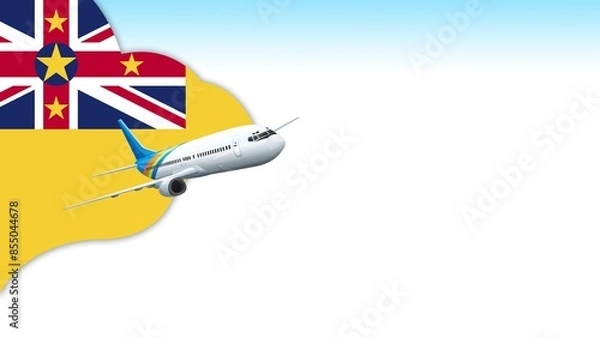 Fototapeta 3d illustration plane with Niue flag background for business and travel design