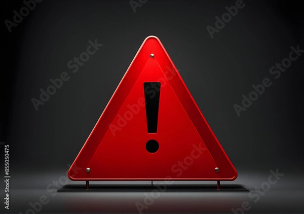 Fototapeta Realistic red caution warning sign for attention exclamation mark traffic sign by 3d render illustration. Generative AI