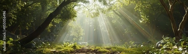 Fototapeta A minimalist 3D model of a forest sound bathing experience