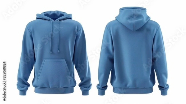 Fototapeta blank blue hoodie mockup front and back view on white background