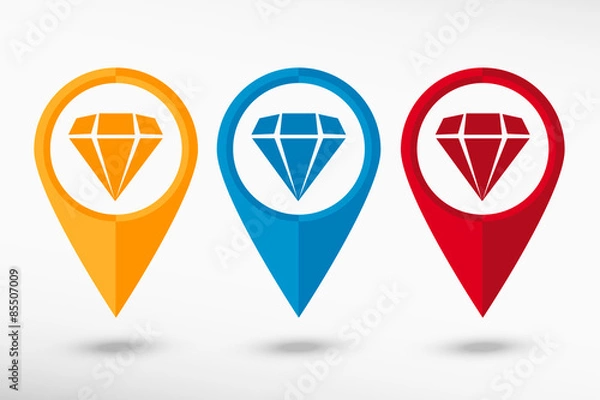 Obraz Diamond  icon map pointer, vector illustration