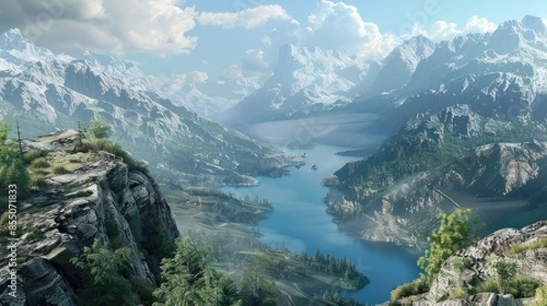 Obraz Mountain vantage point overlooks river