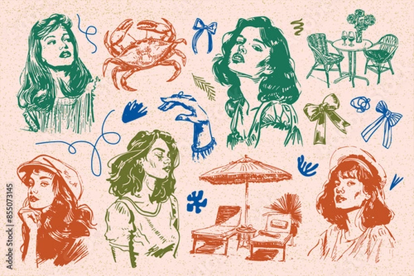 Fototapeta Hand-drawn vector illustrations of boho-style food and drinks are perfect for your collection of wall paintings, posters, logo creation or social media design1.eps, Hand-drawn vector illustrations of 