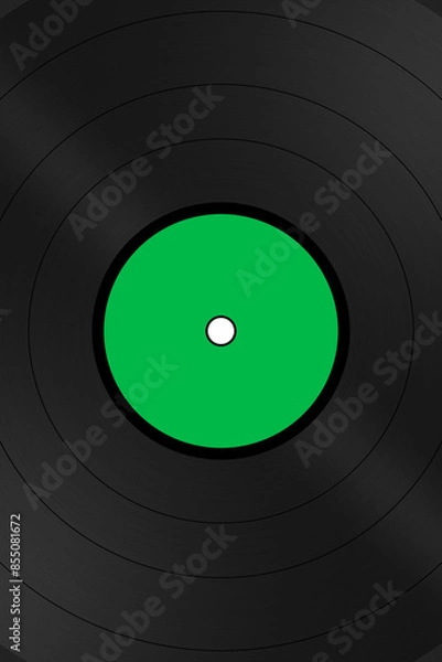 Fototapeta Poster/flyer background. Vinyl record album graphic illustration with green label. Use as design element for websites, print and other graphics.