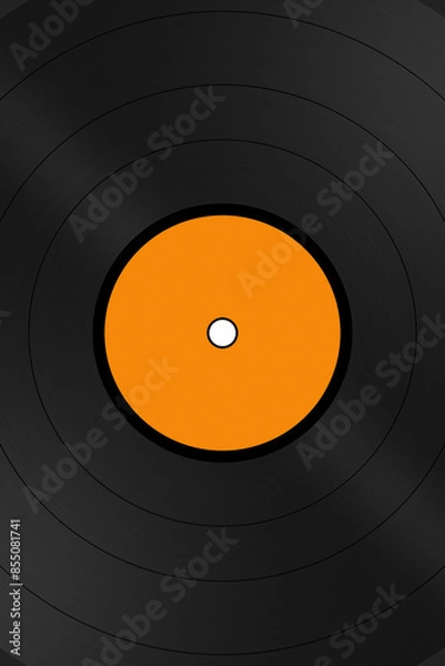 Fototapeta Poster/flyer background. Vinyl record album graphic illustration with orange label. Use as design element for websites, print and other graphics.