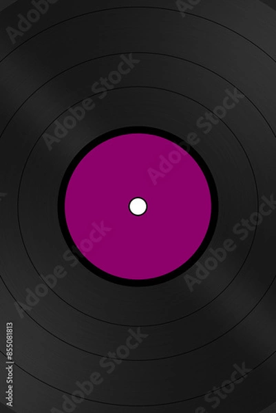 Fototapeta Poster/flyer background. Vinyl record album graphic illustration with purple label. Use as design element for websites, print and other graphics.