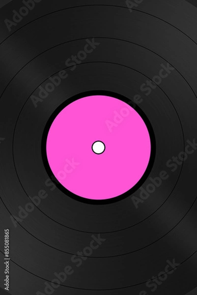 Fototapeta Poster/flyer background. Vinyl record album graphic illustration with pink label. Use as design element for websites, print and other graphics.
