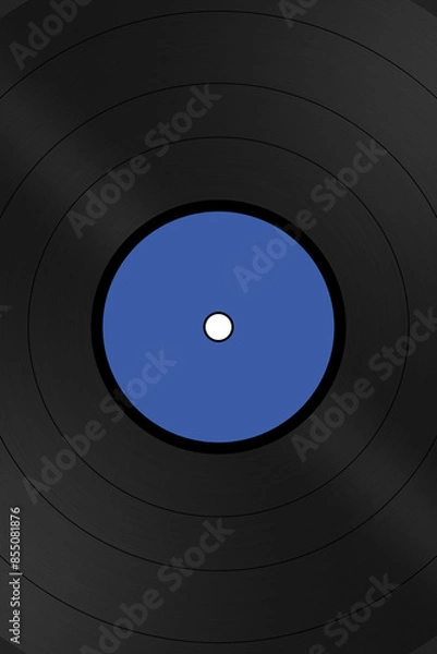 Fototapeta Poster/flyer background. Vinyl record album graphic illustration with blue label. Use as design element for websites, print and other graphics.