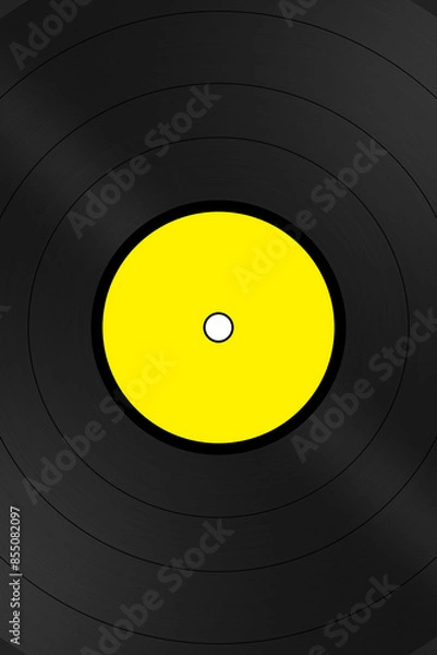 Fototapeta Poster/flyer background. Vinyl record album graphic illustration with yellow label. Use as design element for websites, print and other graphics.