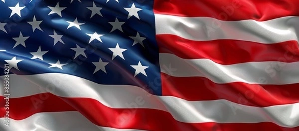 Fototapeta Close-Up View of a Waving American Flag With Red and White Stripes and Blue Stars