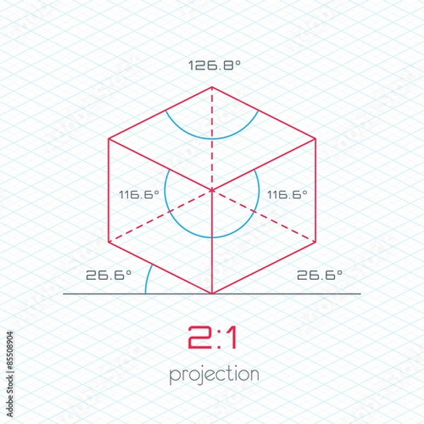 Fototapeta Frame Object in Axonometric Perspective - 2:1 Grid Template