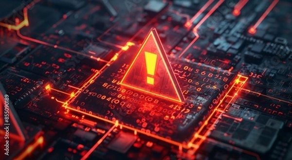 Obraz a glowing red triangle with an exclamation mark inside