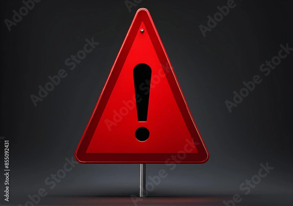 Fototapeta Realistic red caution warning sign for attention exclamation mark traffic sign by 3d render illustration. Generative AI