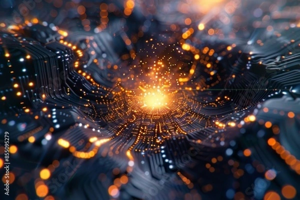 Fototapeta Quantum computing core, glowing with energy, abstract algorithmic patterns