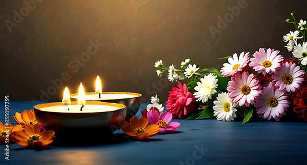 Fototapeta happy diwali occasion background with burning diya