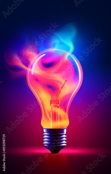 Fototapeta Lightbulb electric energy concept advertising poster. Electrical lamp symbol on bright background. Brainstorm sign. Light bulb creative idea banner. Raster bitmap digital illustration. AI artwork. 