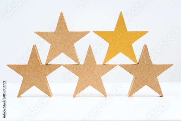 Fototapeta 並べられた5個の星の木製ブロック